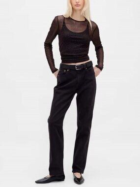 GAP mesh crop T-shirt in black leopard print XSP petite